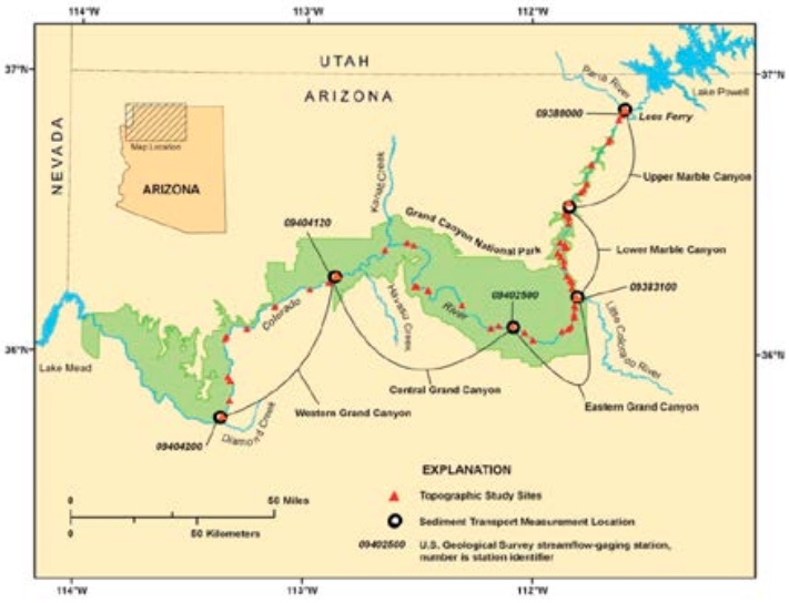  A map of USGS sediment measurement instruments and streamflow gaging stations