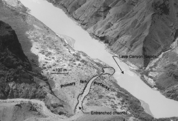 Figure 1 – Example of a characteristic debris fan at the confluence of a tributary and the main channel of the Colorado River.